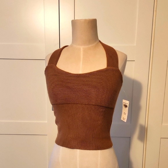 Abercrombie & Fitch Women's Brown ribbed and Tan Crop-top  NWT - Picture 1 of 7